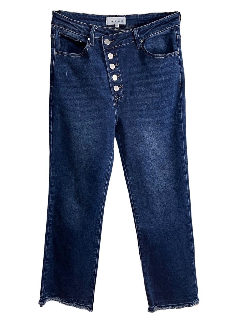 Risen Crossover Button Fly Cropped Straight Fit Denim Jeans Size 11/30